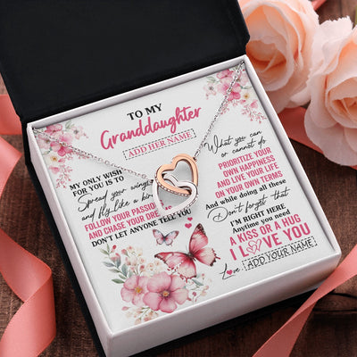 Interlocking Hearts Necklace Stainless Steel & Rose Gold Finish | 2 | Personalized To My Granddaughter Gifts Necklace From Grandma Butterfly My Only Wish For You Granddaughter Birthday Gifts Christmas Gift Box Message Card | siriusteestore.myshopify