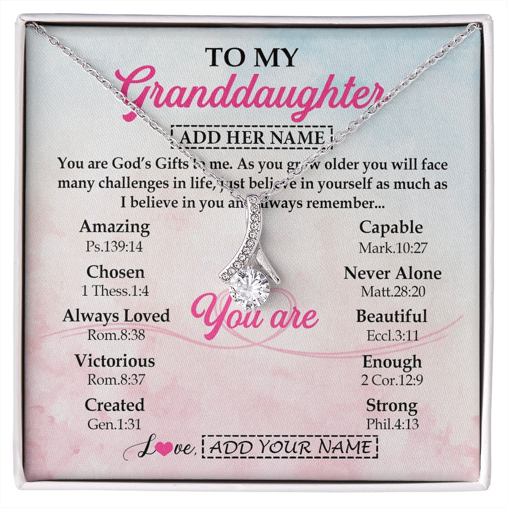 Alluring Beauty Necklace 14K White Gold Finish | 1 | Personalized To My Granddaughter Gifts Necklace From Grandma Christian Religious Jewelry Gifts For Granddaughter Birthday Christmas Gift Box Message Card | https://siriusteestore.
