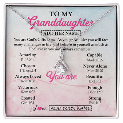 Alluring Beauty Necklace 14K White Gold Finish | 1 | Personalized To My Granddaughter Gifts Necklace From Grandma Christian Religious Jewelry Gifts For Granddaughter Birthday Christmas Gift Box Message Card | https://siriusteestore.