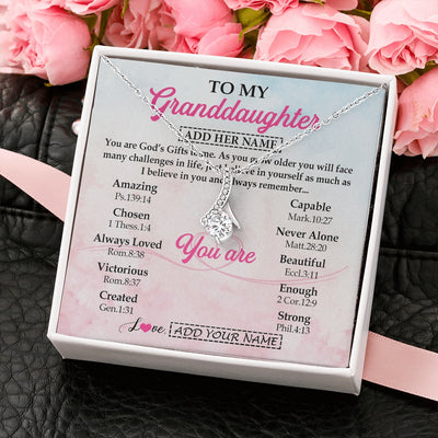 Alluring Beauty Necklace 14K White Gold Finish | 2 | Personalized To My Granddaughter Gifts Necklace From Grandma Christian Religious Jewelry Gifts For Granddaughter Birthday Christmas Gift Box Message Card | https://siriusteestore.