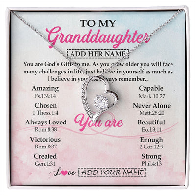 Forever Love Necklace 14K White Gold Finish | 1 | Personalized To My Granddaughter Gifts Necklace From Grandma Christian Religious Jewelry Gifts For Granddaughter Birthday Christmas Gift Box Message Card | https://siriusteestore.