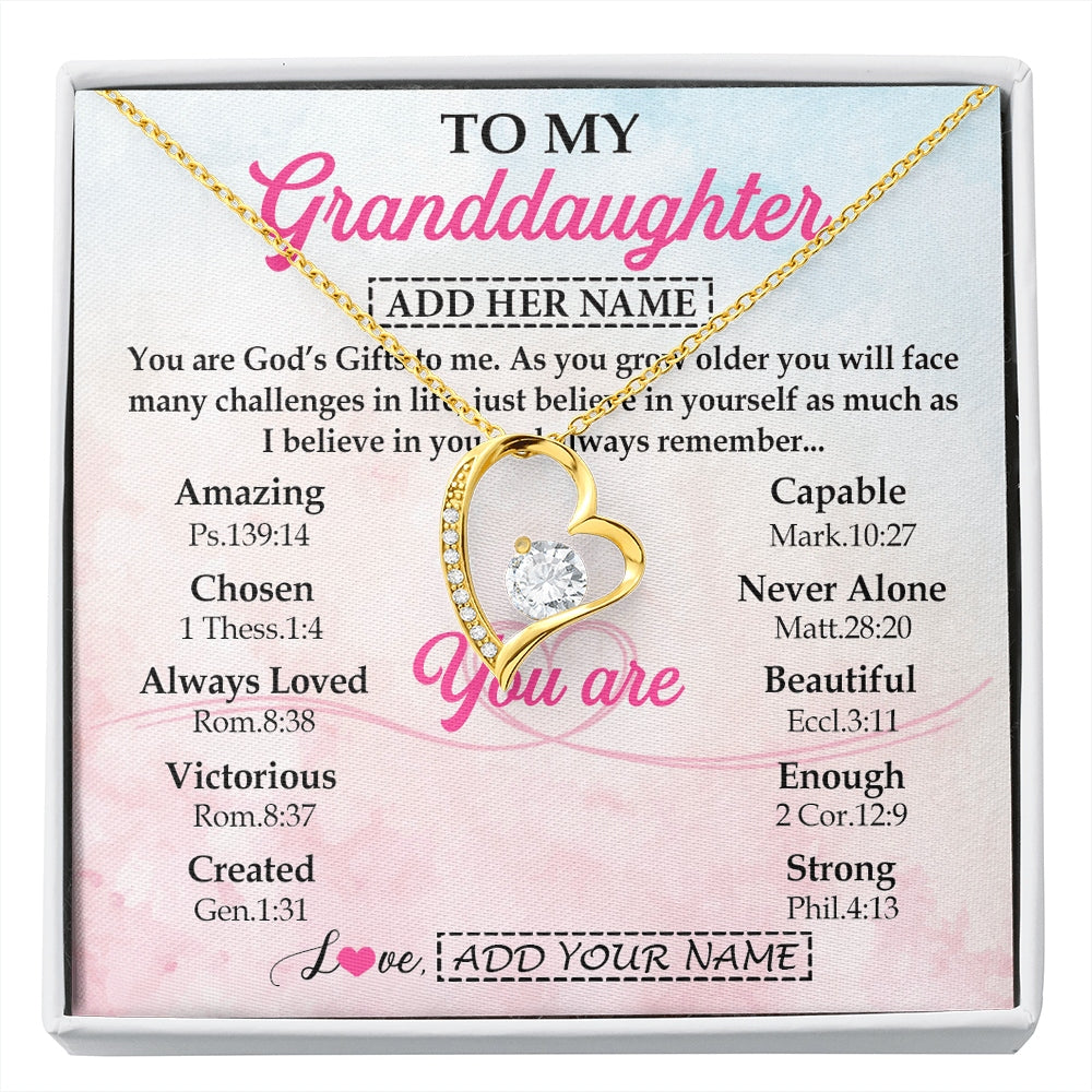 Forever Love Necklace 18K Yellow Gold Finish | 1 | Personalized To My Granddaughter Gifts Necklace From Grandma Christian Religious Jewelry Gifts For Granddaughter Birthday Christmas Gift Box Message Card | https://siriusteestore.