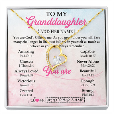 Forever Love Necklace 18K Yellow Gold Finish | 1 | Personalized To My Granddaughter Gifts Necklace From Grandma Christian Religious Jewelry Gifts For Granddaughter Birthday Christmas Gift Box Message Card | https://siriusteestore.