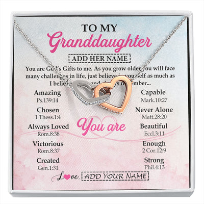Interlocking Hearts Necklace Stainless Steel & Rose Gold Finish | 1 | Personalized To My Granddaughter Gifts Necklace From Grandma Christian Religious Jewelry Gifts For Granddaughter Birthday Christmas Gift Box Message Card | https://siriusteestore.