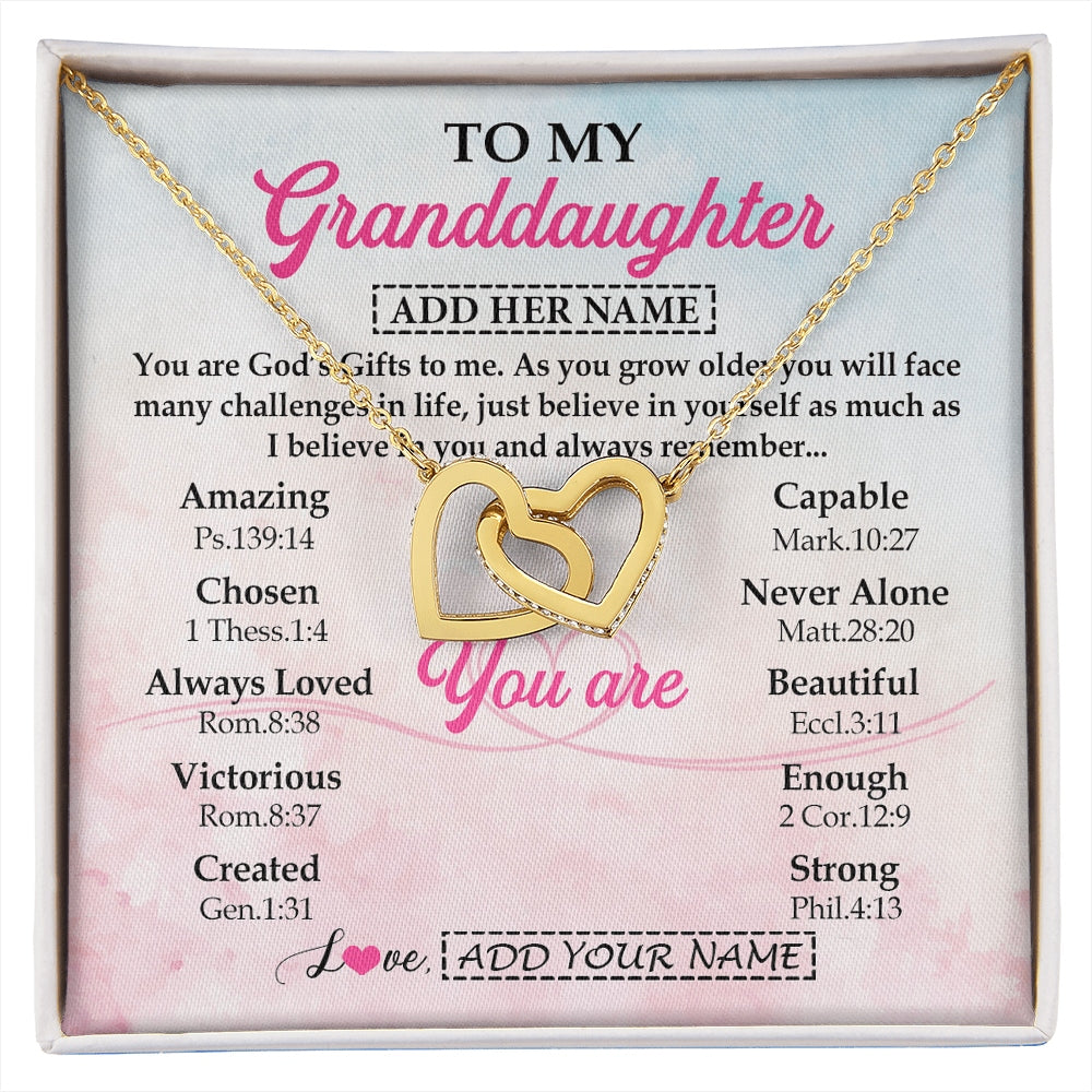 Interlocking Hearts Necklace 18K Yellow Gold Finish | 1 | Personalized To My Granddaughter Gifts Necklace From Grandma Christian Religious Jewelry Gifts For Granddaughter Birthday Christmas Gift Box Message Card | https://siriusteestore.