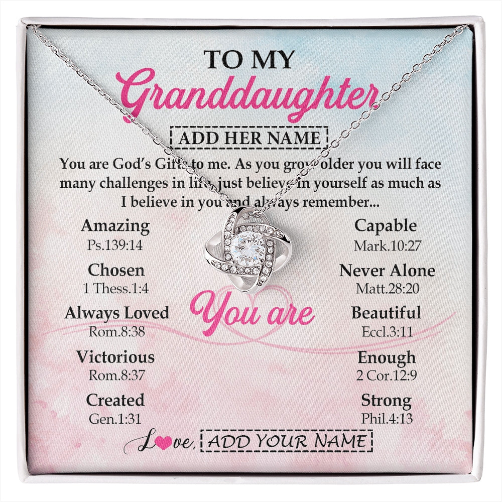 Love Knot Necklace 14K White Gold Finish | 1 | Personalized To My Granddaughter Gifts Necklace From Grandma Christian Religious Jewelry Gifts For Granddaughter Birthday Christmas Gift Box Message Card | https://siriusteestore.