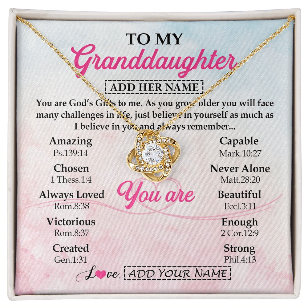 Love Knot Necklace 18K Yellow Gold Finish | 1 | Personalized To My Granddaughter Gifts Necklace From Grandma Christian Religious Jewelry Gifts For Granddaughter Birthday Christmas Gift Box Message Card | https://siriusteestore.