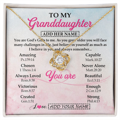 Love Knot Necklace 18K Yellow Gold Finish | 1 | Personalized To My Granddaughter Gifts Necklace From Grandma Christian Religious Jewelry Gifts For Granddaughter Birthday Christmas Gift Box Message Card | https://siriusteestore.