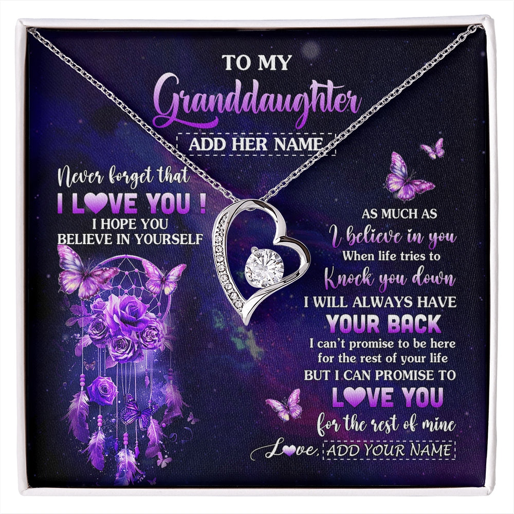 Forever Love Necklace 14K White Gold Finish | 1 | Personalized To My Granddaughter Gifts Necklace From Grandma Floral Butterfly Love You Granddaughter Birthday Gifts Graduation Christmas Gift Box Message Card | https://siriusteestore.