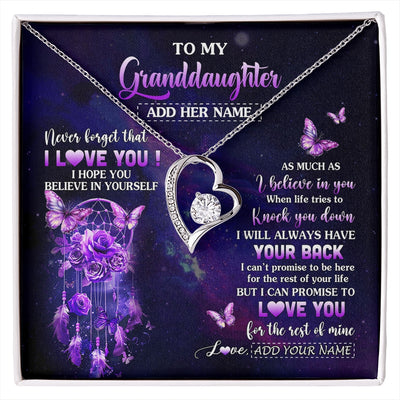 Forever Love Necklace 14K White Gold Finish | 1 | Personalized To My Granddaughter Gifts Necklace From Grandma Floral Butterfly Love You Granddaughter Birthday Gifts Graduation Christmas Gift Box Message Card | https://siriusteestore.