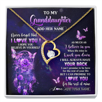 Forever Love Necklace 18K Yellow Gold Finish | 1 | Personalized To My Granddaughter Gifts Necklace From Grandma Floral Butterfly Love You Granddaughter Birthday Gifts Graduation Christmas Gift Box Message Card | https://siriusteestore.