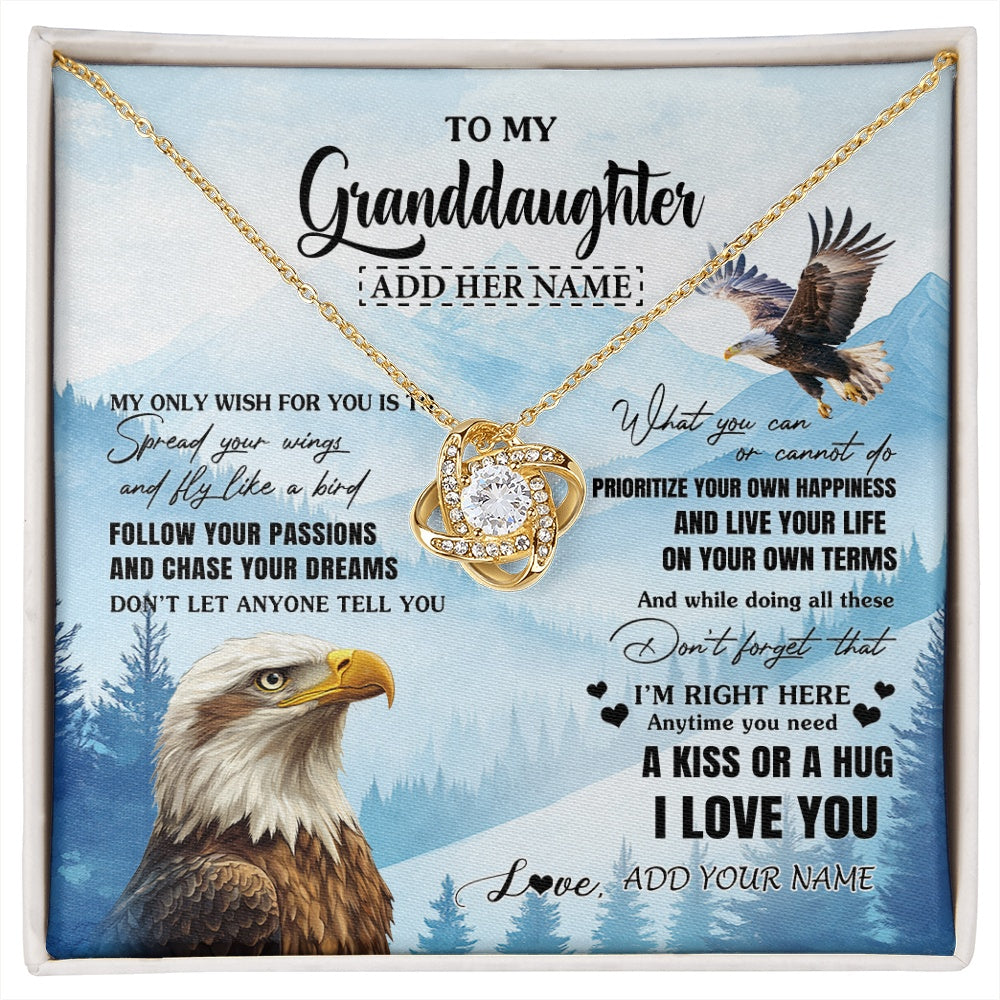 Love Knot Necklace 18K Yellow Gold Finish | 1 | Personalized To My Granddaughter Gifts Necklace From Grandma Grandpa Eagle My Only Wish For You Granddaughter Birthday Gifts Christmas Gift Box Message Card | siriusteestore.myshopify