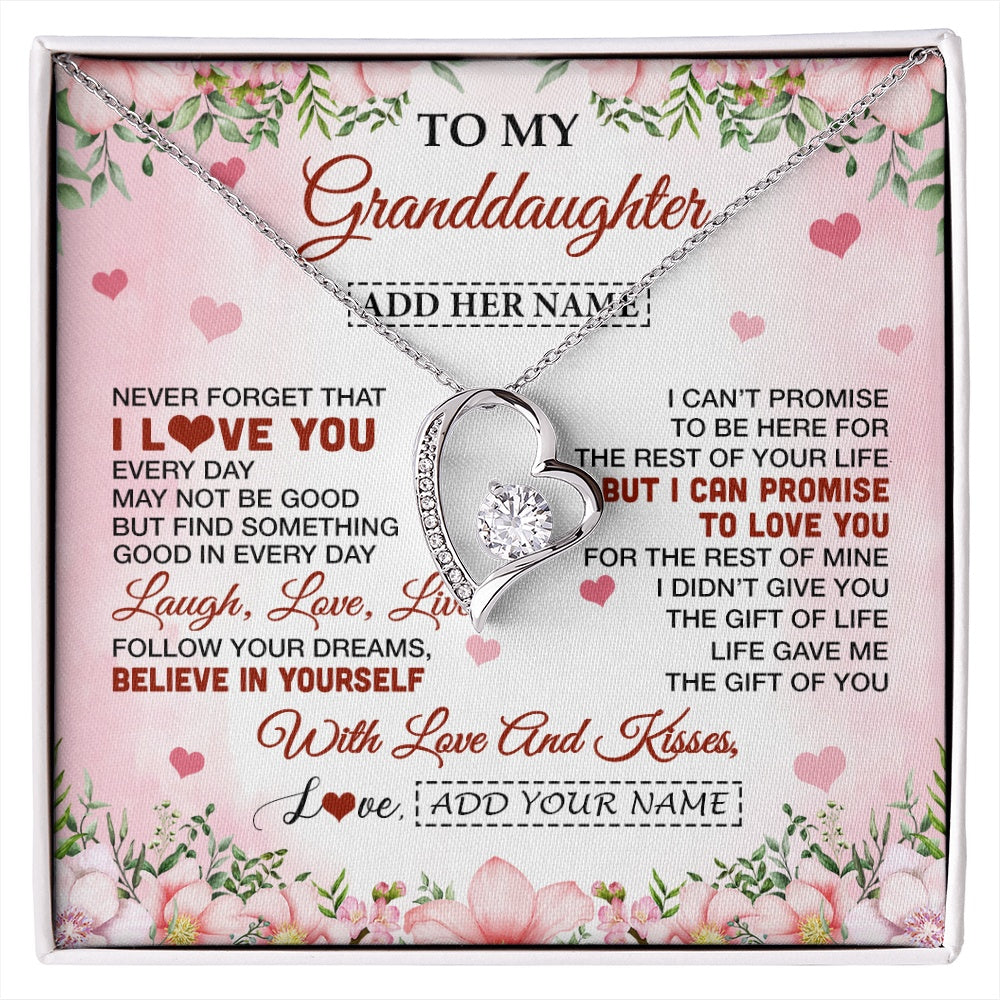 Forever Love Necklace 14K White Gold Finish | 1 | Personalized To My Granddaughter Gifts Necklace From Grandma Grandpa Floral I Love You Birthday Gifts For Granddaughter Graduation Christmas Gift Box Message Card | https://siriusteestore.