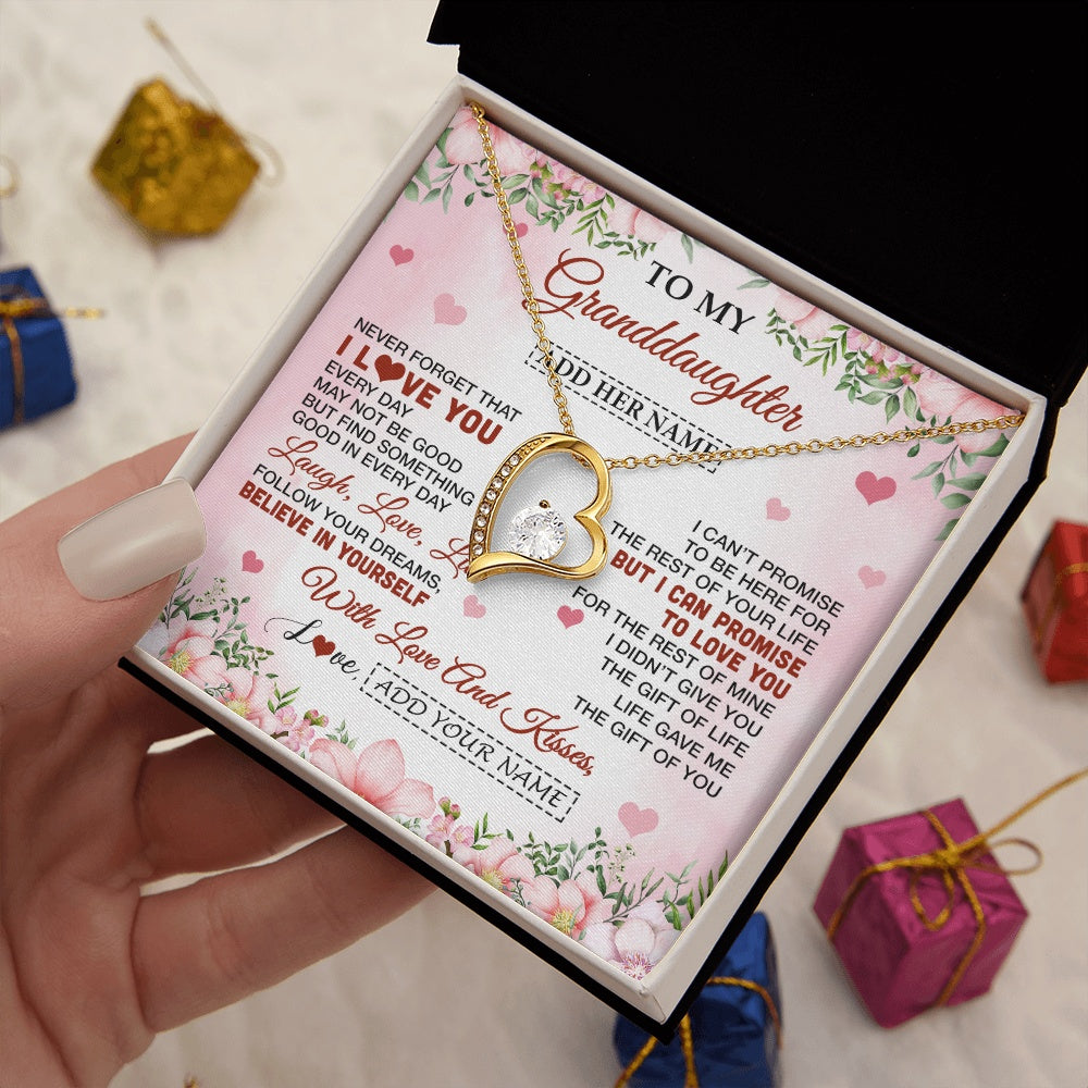 Forever Love Necklace 18K Yellow Gold Finish | 2 | Personalized To My Granddaughter Gifts Necklace From Grandma Grandpa Floral I Love You Birthday Gifts For Granddaughter Graduation Christmas Gift Box Message Card | https://siriusteestore.