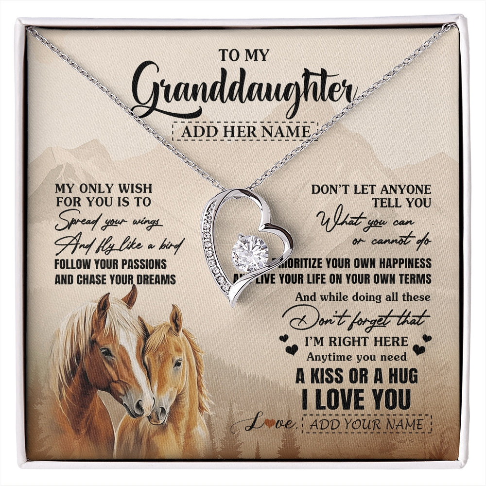 Forever Love Necklace 14K White Gold Finish | 1 | Personalized To My Granddaughter Gifts Necklace From Grandma Grandpa Horse My Only Wish For You Granddaughter Birthday Gifts Christmas Gift Box Message Card | https://siriusteestore.