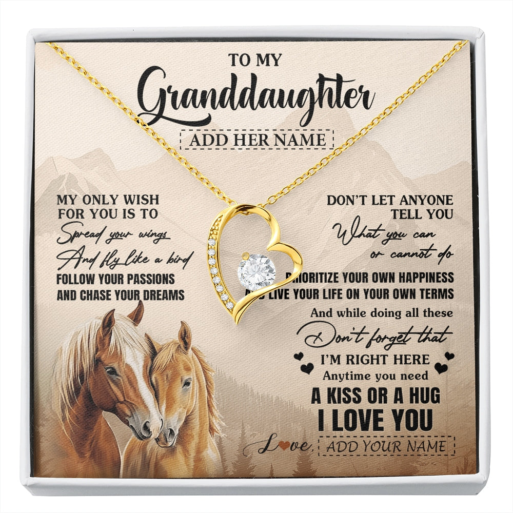 Forever Love Necklace 18K Yellow Gold Finish | 1 | Personalized To My Granddaughter Gifts Necklace From Grandma Grandpa Horse My Only Wish For You Granddaughter Birthday Gifts Christmas Gift Box Message Card | https://siriusteestore.