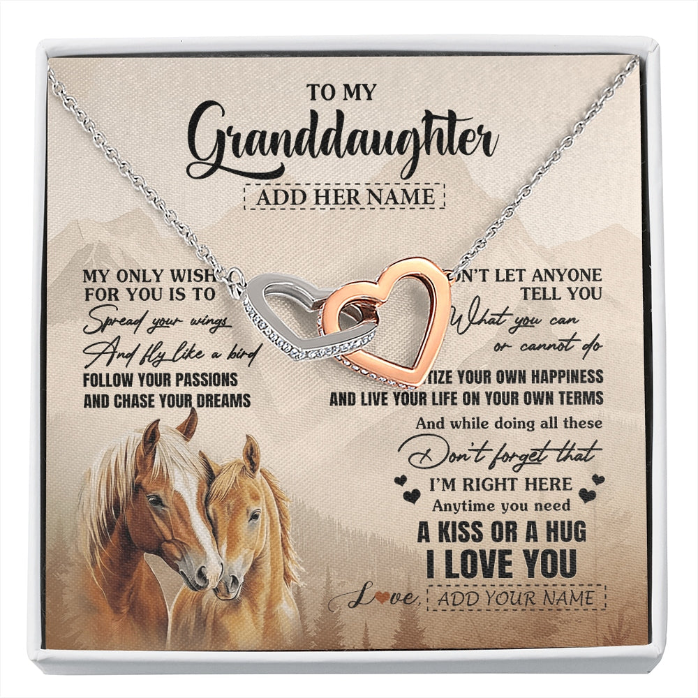 Interlocking Hearts Necklace Stainless Steel & Rose Gold Finish | 1 | Personalized To My Granddaughter Gifts Necklace From Grandma Grandpa Horse My Only Wish For You Granddaughter Birthday Gifts Christmas Gift Box Message Card | https://siriusteestore.