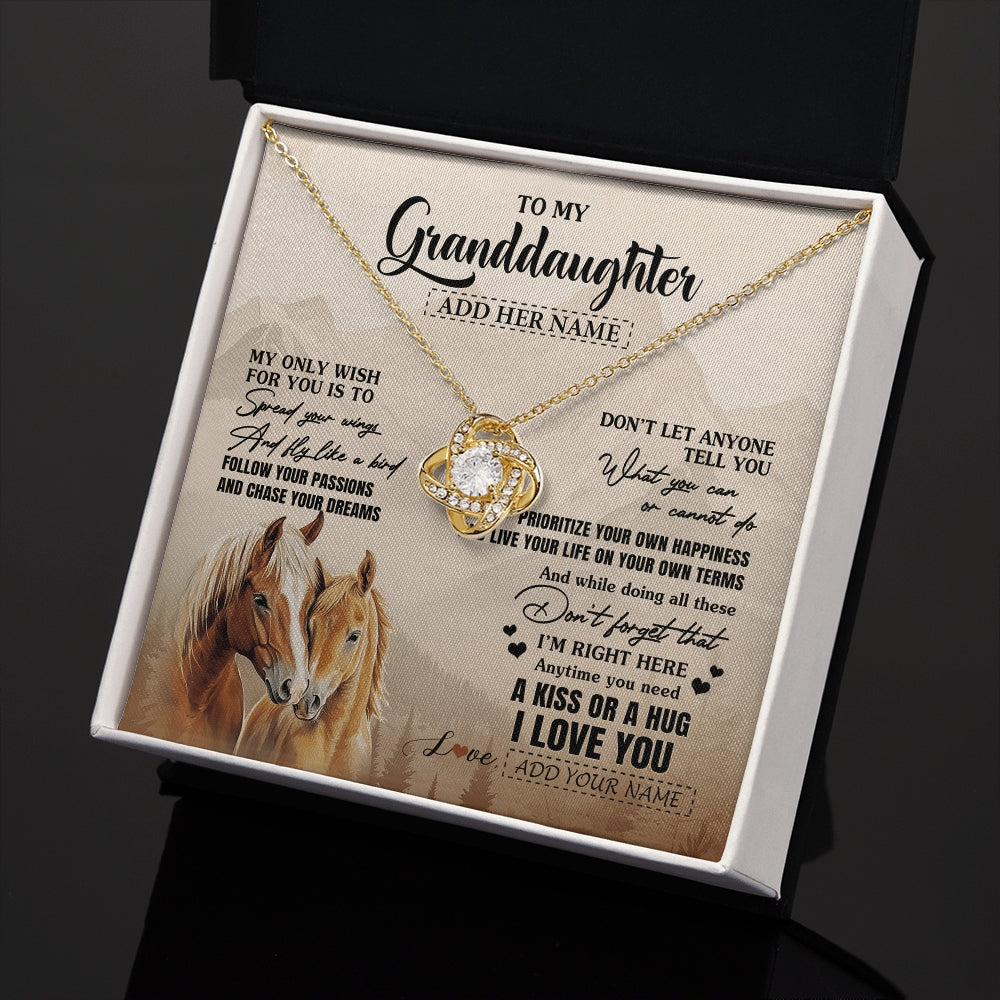 Love Knot Necklace 18K Yellow Gold Finish | 2 | Personalized To My Granddaughter Gifts Necklace From Grandma Grandpa Horse My Only Wish For You Granddaughter Birthday Gifts Christmas Gift Box Message Card | https://siriusteestore.