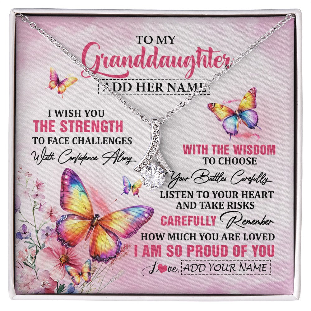 Alluring Beauty Necklace 14K White Gold Finish | 1 | Personalized To My Granddaughter Gifts Necklace From Grandma Grandpa I Wish You The Strength Butterfly Granddaughter Birthday Christmas Gift Box Message Card | https://siriusteestore.