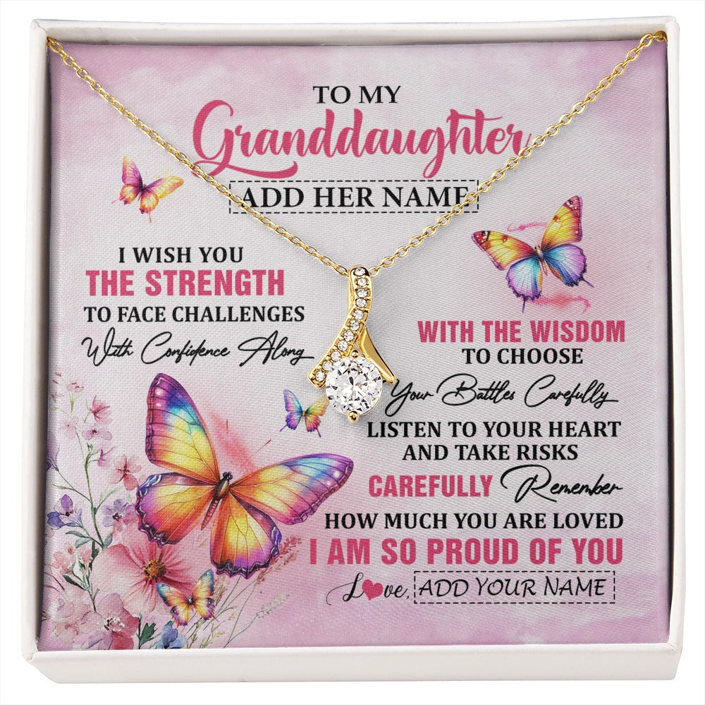 Alluring Beauty Necklace 18K Yellow Gold Finish | 1 | Personalized To My Granddaughter Gifts Necklace From Grandma Grandpa I Wish You The Strength Butterfly Granddaughter Birthday Christmas Gift Box Message Card | https://siriusteestore.