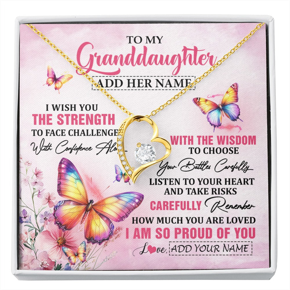 Forever Love Necklace 18K Yellow Gold Finish | 1 | Personalized To My Granddaughter Gifts Necklace From Grandma Grandpa I Wish You The Strength Butterfly Granddaughter Birthday Christmas Gift Box Message Card | https://siriusteestore.