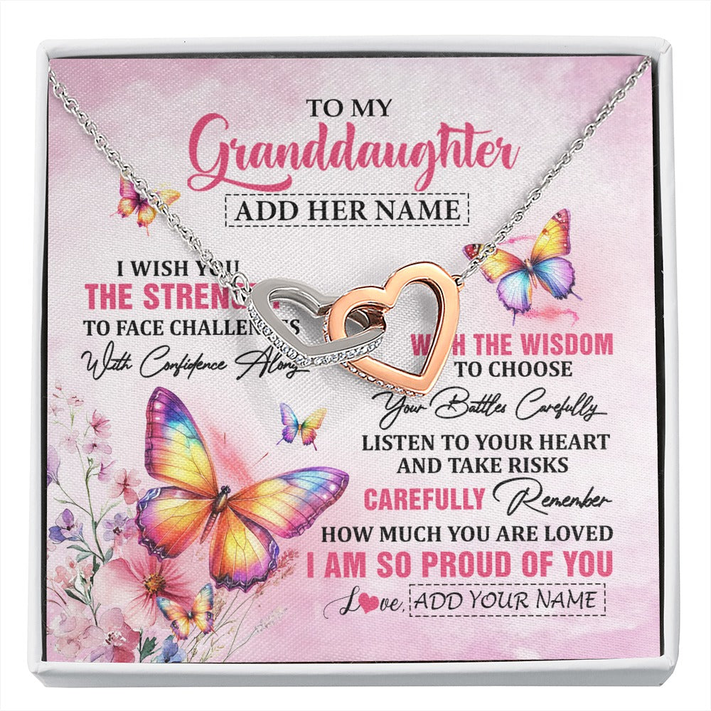 Interlocking Hearts Necklace Stainless Steel & Rose Gold Finish | 1 | Personalized To My Granddaughter Gifts Necklace From Grandma Grandpa I Wish You The Strength Butterfly Granddaughter Birthday Christmas Gift Box Message Card | https://siriusteestore.