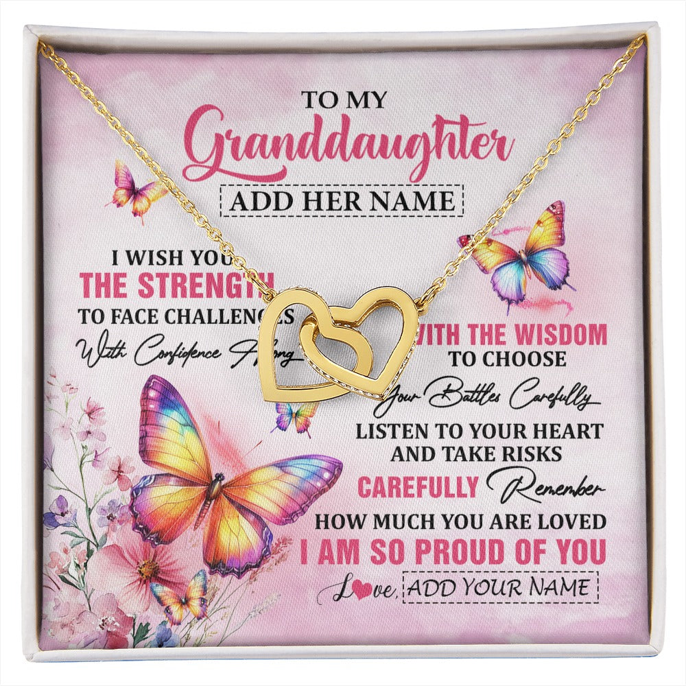 Interlocking Hearts Necklace 18K Yellow Gold Finish | 1 | Personalized To My Granddaughter Gifts Necklace From Grandma Grandpa I Wish You The Strength Butterfly Granddaughter Birthday Christmas Gift Box Message Card | https://siriusteestore.