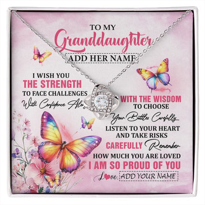 Love Knot Necklace 14K White Gold Finish | 1 | Personalized To My Granddaughter Gifts Necklace From Grandma Grandpa I Wish You The Strength Butterfly Granddaughter Birthday Christmas Gift Box Message Card | https://siriusteestore.