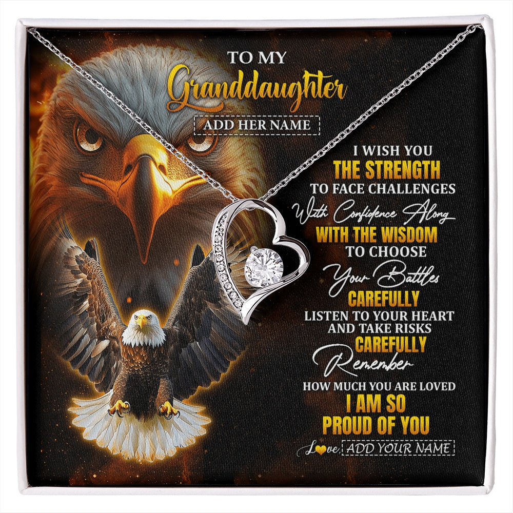 Forever Love Necklace 14K White Gold Finish | 1 | Personalized To My Granddaughter Gifts Necklace From Grandma Grandpa I Wish You The Strength Eagle Granddaughter Birthday Gifts Christmas Gift Box Message Card | https://siriusteestore.