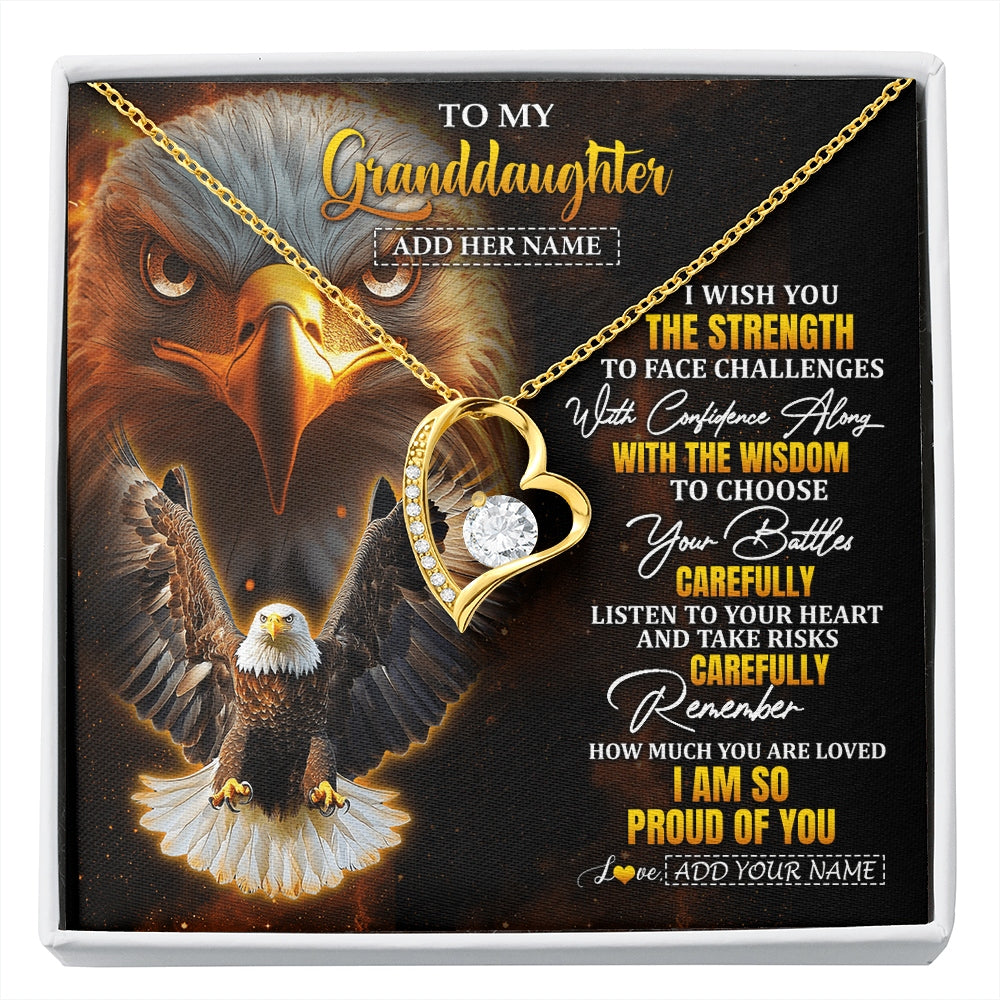 Forever Love Necklace 18K Yellow Gold Finish | 1 | Personalized To My Granddaughter Gifts Necklace From Grandma Grandpa I Wish You The Strength Eagle Granddaughter Birthday Gifts Christmas Gift Box Message Card | https://siriusteestore.