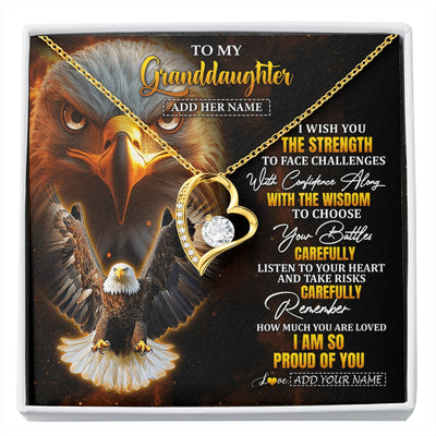 Forever Love Necklace 18K Yellow Gold Finish | 1 | Personalized To My Granddaughter Gifts Necklace From Grandma Grandpa I Wish You The Strength Eagle Granddaughter Birthday Gifts Christmas Gift Box Message Card | https://siriusteestore.