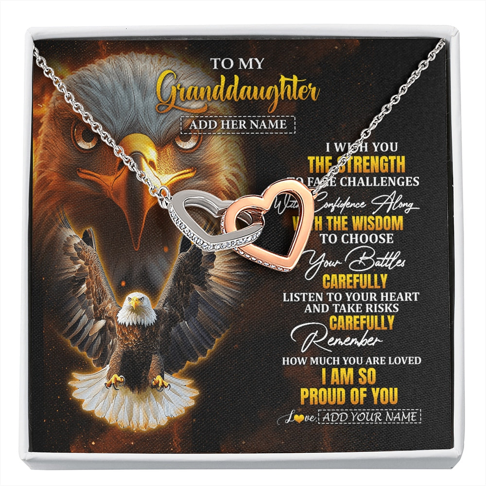 Interlocking Hearts Necklace Stainless Steel & Rose Gold Finish | 1 | Personalized To My Granddaughter Gifts Necklace From Grandma Grandpa I Wish You The Strength Eagle Granddaughter Birthday Gifts Christmas Gift Box Message Card | https://siriusteestore.
