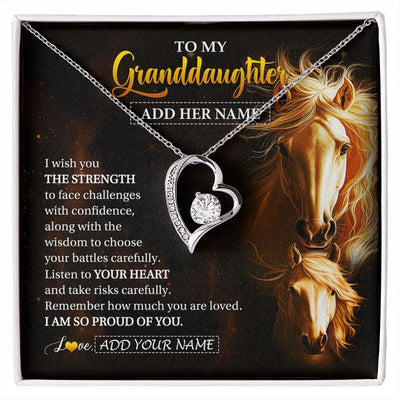 Forever Love Necklace 14K White Gold Finish | 1 | Personalized To My Granddaughter Gifts Necklace From Grandma Grandpa I Wish You The Strength Horse Granddaughter Birthday Gifts Christmas Gift Box Message Card | https://siriusteestore.