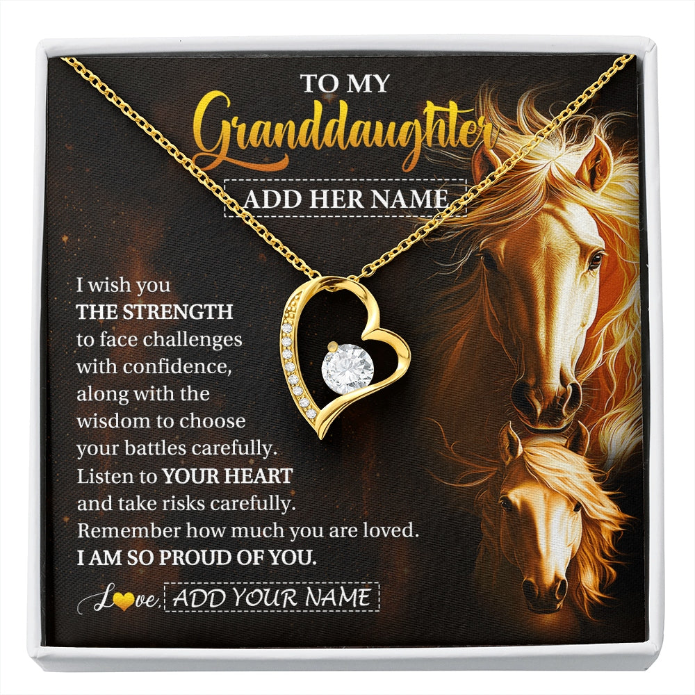 Forever Love Necklace 18K Yellow Gold Finish | 1 | Personalized To My Granddaughter Gifts Necklace From Grandma Grandpa I Wish You The Strength Horse Granddaughter Birthday Gifts Christmas Gift Box Message Card | https://siriusteestore.