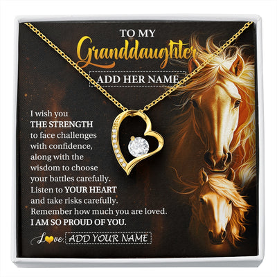 Forever Love Necklace 18K Yellow Gold Finish | 1 | Personalized To My Granddaughter Gifts Necklace From Grandma Grandpa I Wish You The Strength Horse Granddaughter Birthday Gifts Christmas Gift Box Message Card | https://siriusteestore.