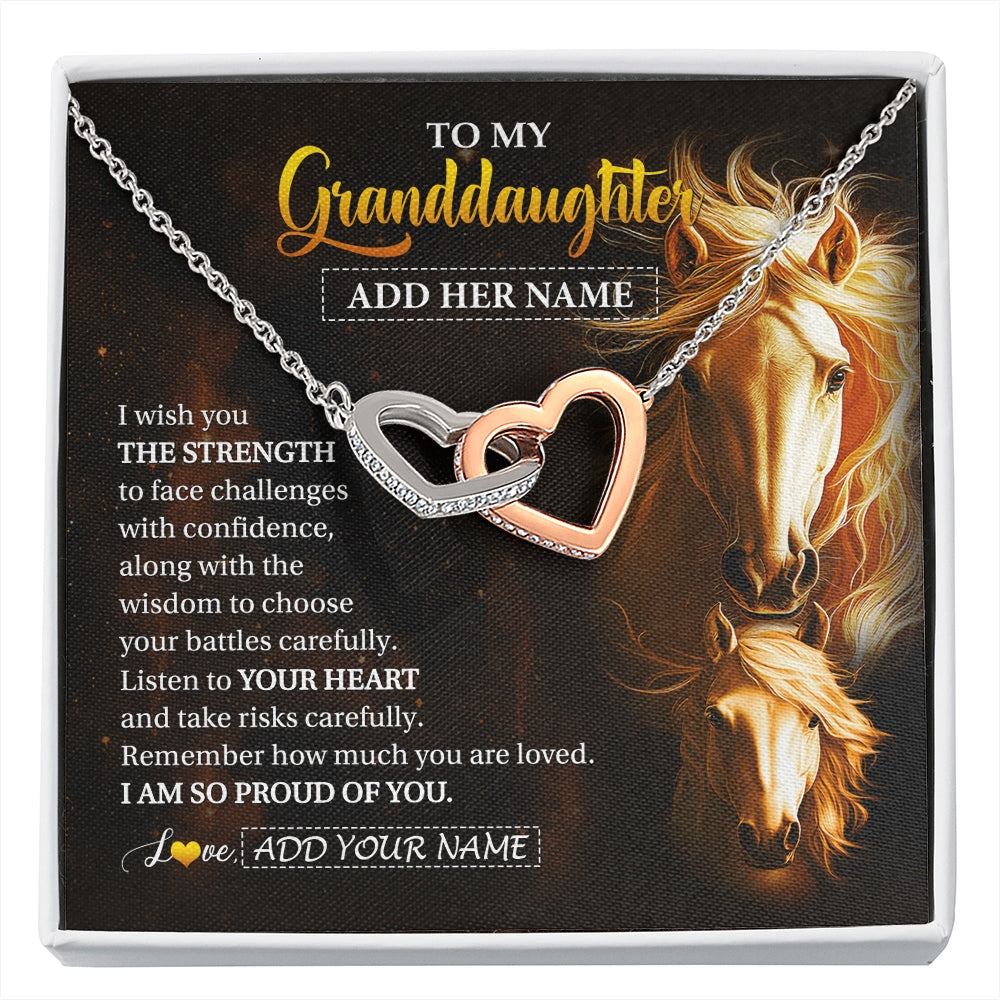 Interlocking Hearts Necklace Stainless Steel & Rose Gold Finish | 1 | Personalized To My Granddaughter Gifts Necklace From Grandma Grandpa I Wish You The Strength Horse Granddaughter Birthday Gifts Christmas Gift Box Message Card | https://siriusteestore.