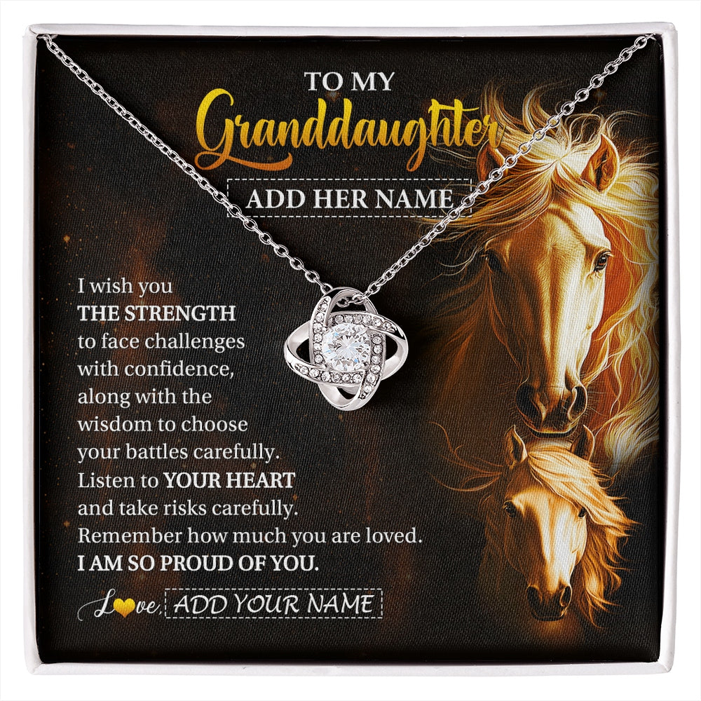 Love Knot Necklace 14K White Gold Finish | 1 | Personalized To My Granddaughter Gifts Necklace From Grandma Grandpa I Wish You The Strength Horse Granddaughter Birthday Gifts Christmas Gift Box Message Card | https://siriusteestore.