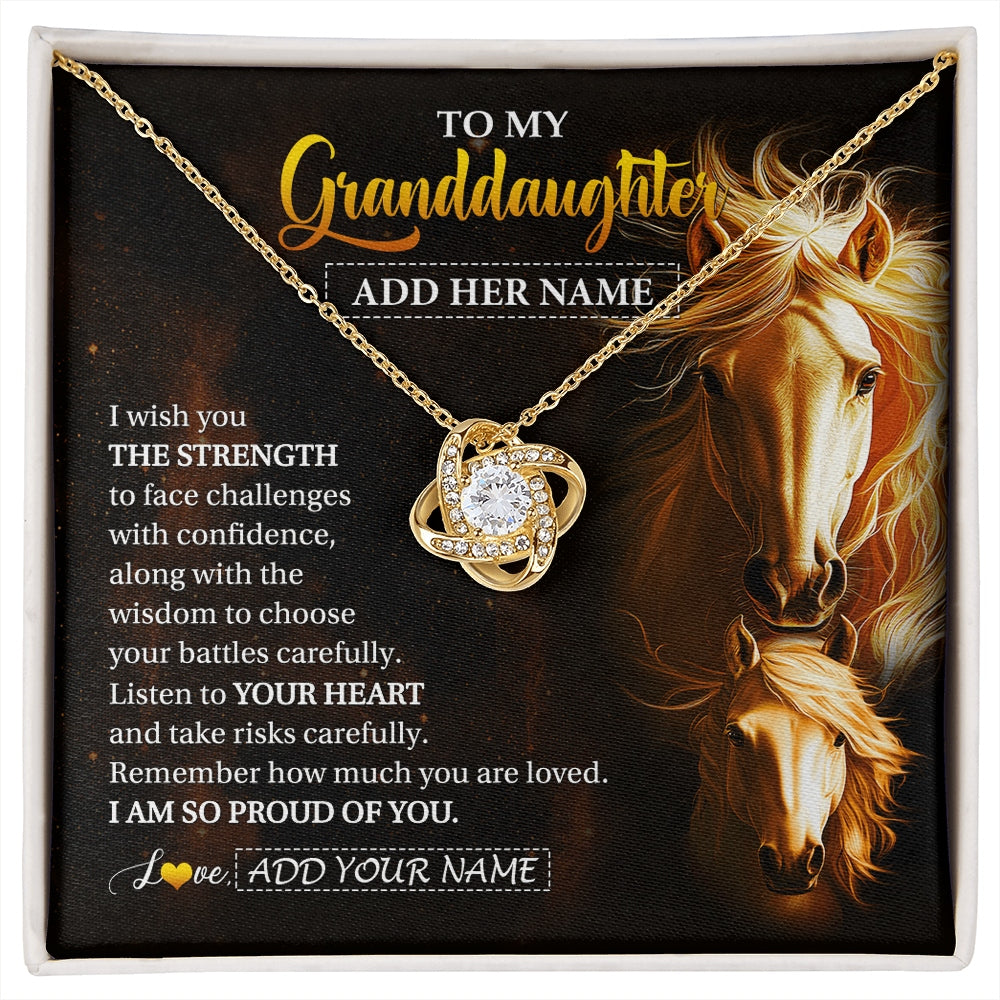 Love Knot Necklace 18K Yellow Gold Finish | 1 | Personalized To My Granddaughter Gifts Necklace From Grandma Grandpa I Wish You The Strength Horse Granddaughter Birthday Gifts Christmas Gift Box Message Card | https://siriusteestore.