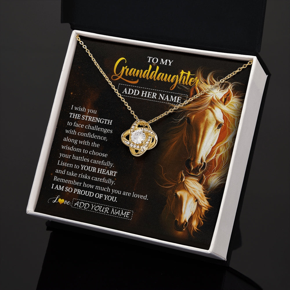 Love Knot Necklace 18K Yellow Gold Finish | 2 | Personalized To My Granddaughter Gifts Necklace From Grandma Grandpa I Wish You The Strength Horse Granddaughter Birthday Gifts Christmas Gift Box Message Card | https://siriusteestore.