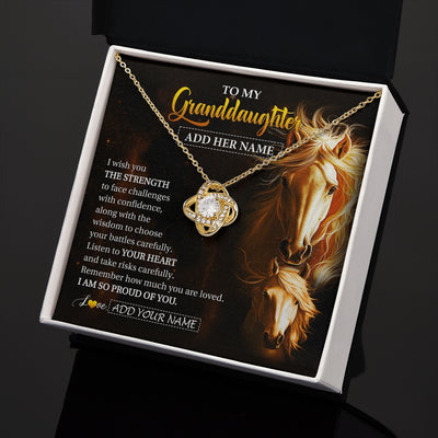 Love Knot Necklace 18K Yellow Gold Finish | 2 | Personalized To My Granddaughter Gifts Necklace From Grandma Grandpa I Wish You The Strength Horse Granddaughter Birthday Gifts Christmas Gift Box Message Card | https://siriusteestore.