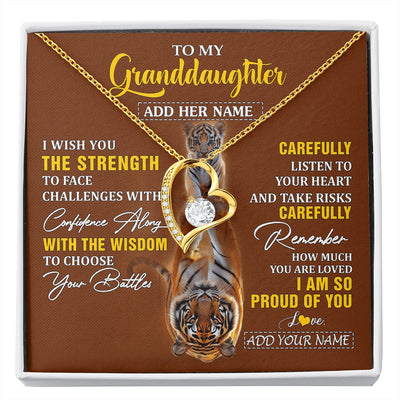 Forever Love Necklace 18K Yellow Gold Finish | 1 | Personalized To My Granddaughter Gifts Necklace From Grandma Grandpa I Wish You The Strength Tiger Granddaughter Birthday Gifts Christmas Gift Box Message Card | https://siriusteestore.