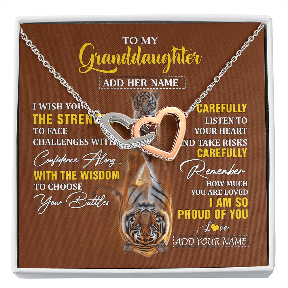Interlocking Hearts Necklace Stainless Steel & Rose Gold Finish | 1 | Personalized To My Granddaughter Gifts Necklace From Grandma Grandpa I Wish You The Strength Tiger Granddaughter Birthday Gifts Christmas Gift Box Message Card | https://siriusteestore.