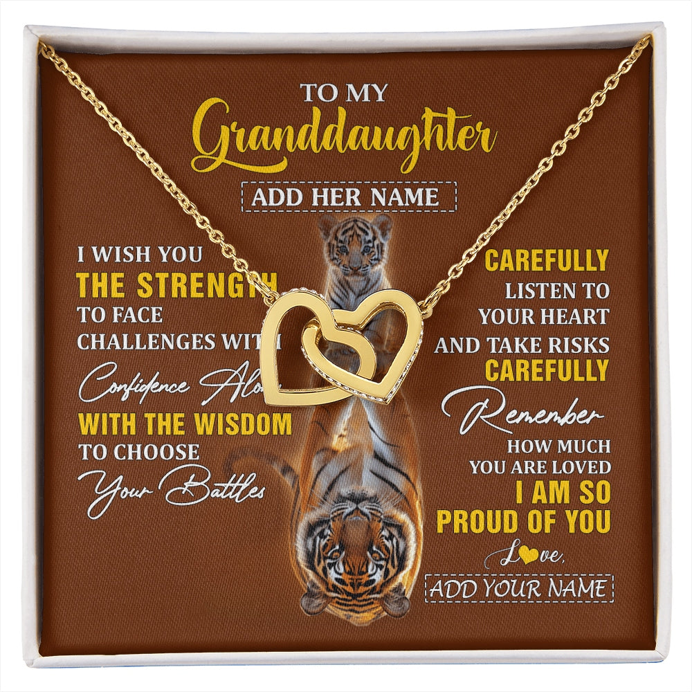 Interlocking Hearts Necklace 18K Yellow Gold Finish | 1 | Personalized To My Granddaughter Gifts Necklace From Grandma Grandpa I Wish You The Strength Tiger Granddaughter Birthday Gifts Christmas Gift Box Message Card | https://siriusteestore.