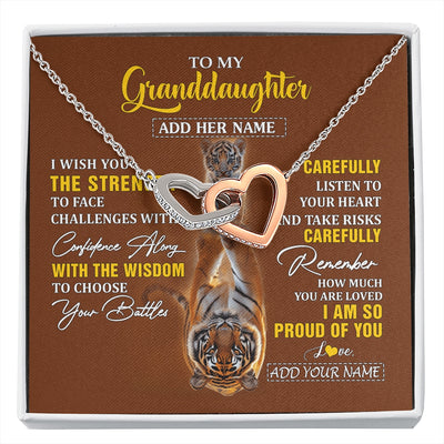 Interlocking Hearts Necklace Stainless Steel & Rose Gold Finish | 1 | Personalized To My Granddaughter Gifts Necklace From Grandma Grandpa I Wish You The Strength Tiger Granddaughter Birthday Gifts Christmas Gift Box Message Card | https://siriusteestore.