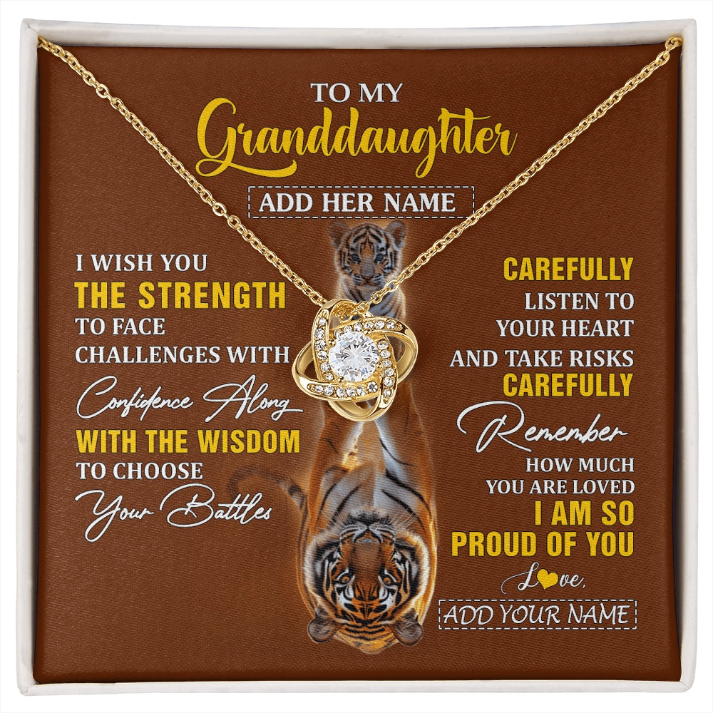 Love Knot Necklace 18K Yellow Gold Finish | 1 | Personalized To My Granddaughter Gifts Necklace From Grandma Grandpa I Wish You The Strength Tiger Granddaughter Birthday Gifts Christmas Gift Box Message Card | https://siriusteestore.