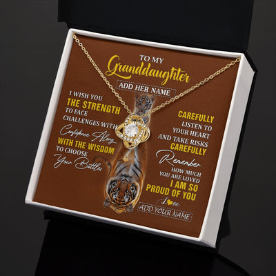 Love Knot Necklace 18K Yellow Gold Finish | 2 | Personalized To My Granddaughter Gifts Necklace From Grandma Grandpa I Wish You The Strength Tiger Granddaughter Birthday Gifts Christmas Gift Box Message Card | https://siriusteestore.