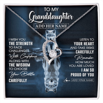 Forever Love Necklace 14K White Gold Finish | 1 | Personalized To My Granddaughter Gifts Necklace From Grandma Grandpa I Wish You The Strength Wolf Granddaughter Birthday Gifts Christmas Gift Box Message Card | https://siriusteestore.