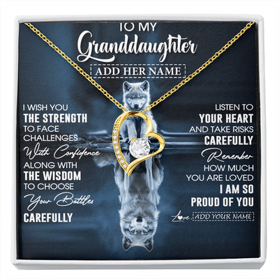 Forever Love Necklace 18K Yellow Gold Finish | 1 | Personalized To My Granddaughter Gifts Necklace From Grandma Grandpa I Wish You The Strength Wolf Granddaughter Birthday Gifts Christmas Gift Box Message Card | https://siriusteestore.