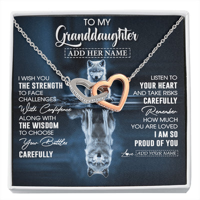 Interlocking Hearts Necklace Stainless Steel & Rose Gold Finish | 1 | Personalized To My Granddaughter Gifts Necklace From Grandma Grandpa I Wish You The Strength Wolf Granddaughter Birthday Gifts Christmas Gift Box Message Card | https://siriusteestore.