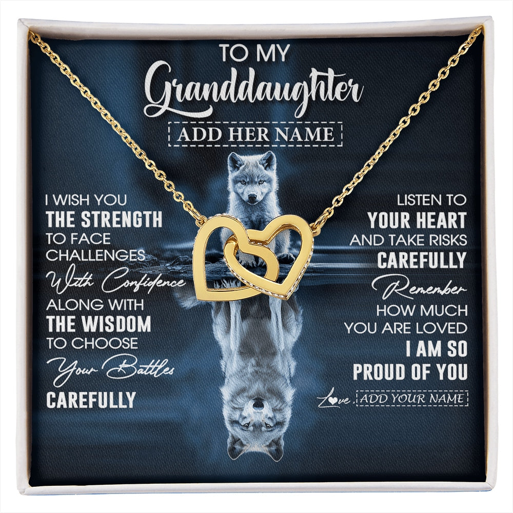 Interlocking Hearts Necklace 18K Yellow Gold Finish | 1 | Personalized To My Granddaughter Gifts Necklace From Grandma Grandpa I Wish You The Strength Wolf Granddaughter Birthday Gifts Christmas Gift Box Message Card | https://siriusteestore.